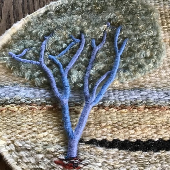 Vintage 70's Handmade Woven Fiber Hanging Wall Art Tree of Life Scene - Picture 5 of 9